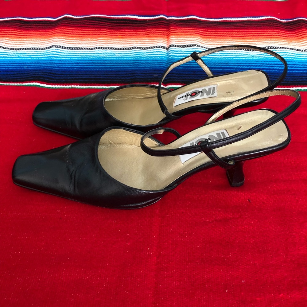 Black Long Toe Slingback Kitten Heels